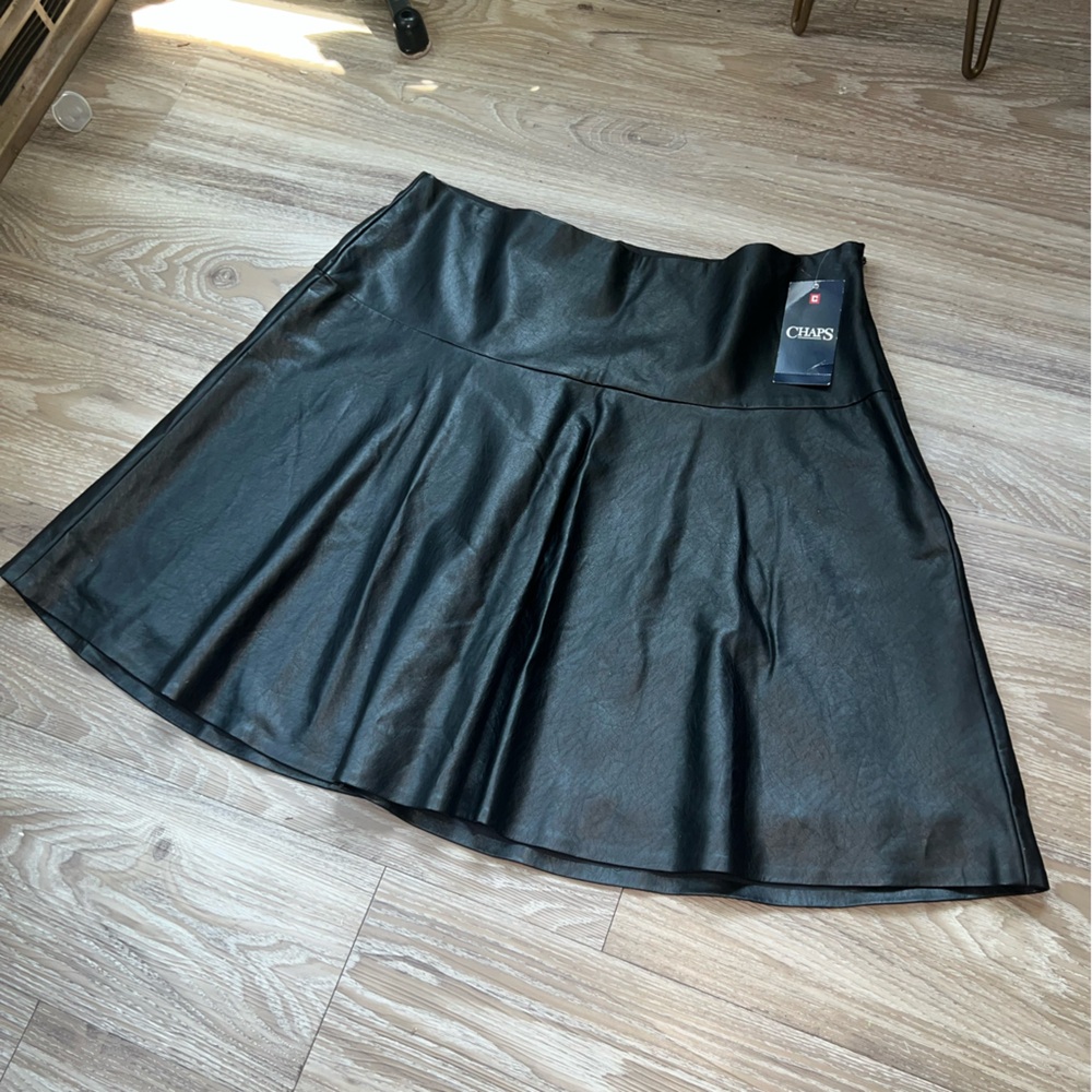 Chaps Black A-Line leather Skirt